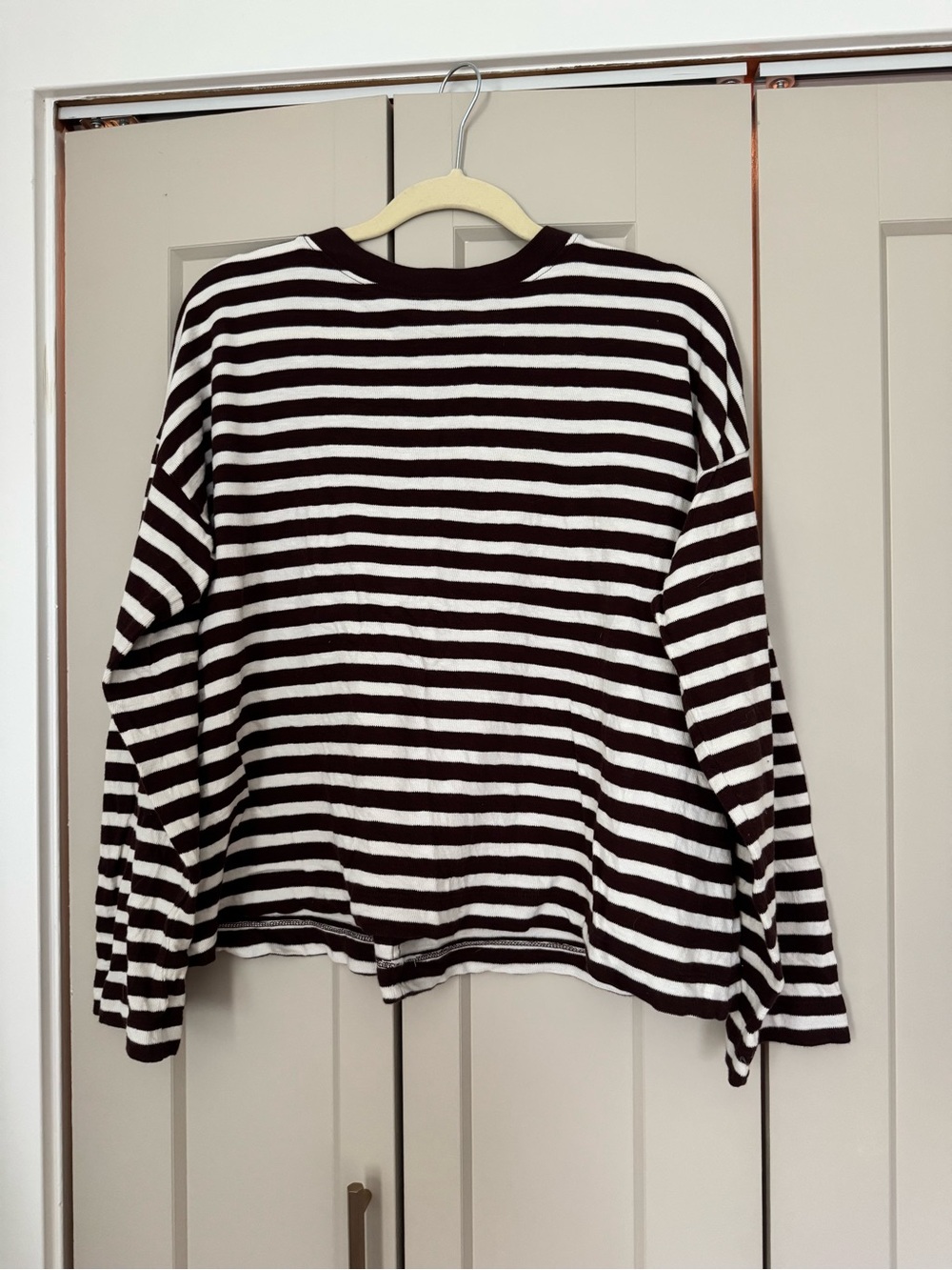 Madewell Brown and White Striped Long-Sleeve Tee, Oversized Fit